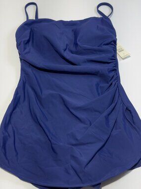 Talbots x Miraclesuit Swim Dress Size 6 Navy Blue NWT UPF 50 Ruched Slimming